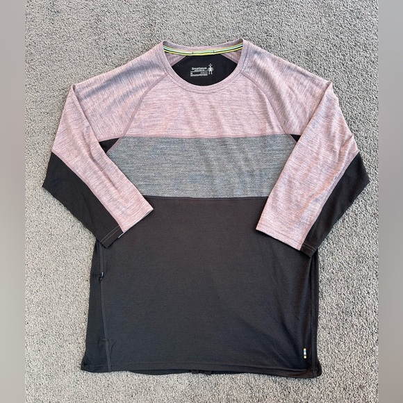Men’s Smartwool Merino Sport 150 Crewneck Shirt | Size M | 3/4 Sleeve Black Grey - Picture 4 of 10